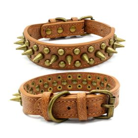 404 POPMARKET Retro Studded Spiked Rivet Large Dog Pet Leather Collar Pit Bull S-XL (Option: Brown-S)